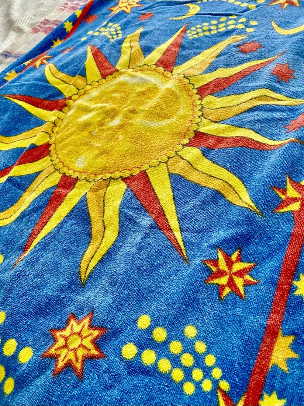 Vintage Terry Cloth Celestial Sun Moon Beach Towel